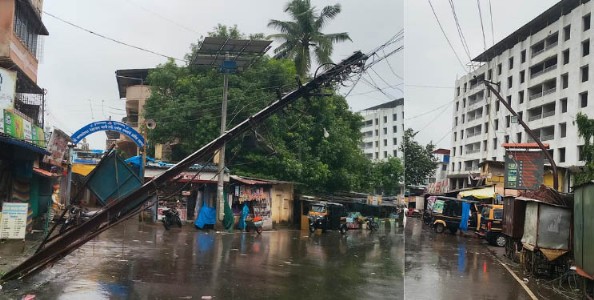 वाहनाच्या धडकेने पालीतील पाच वीज खांब कोसळल
